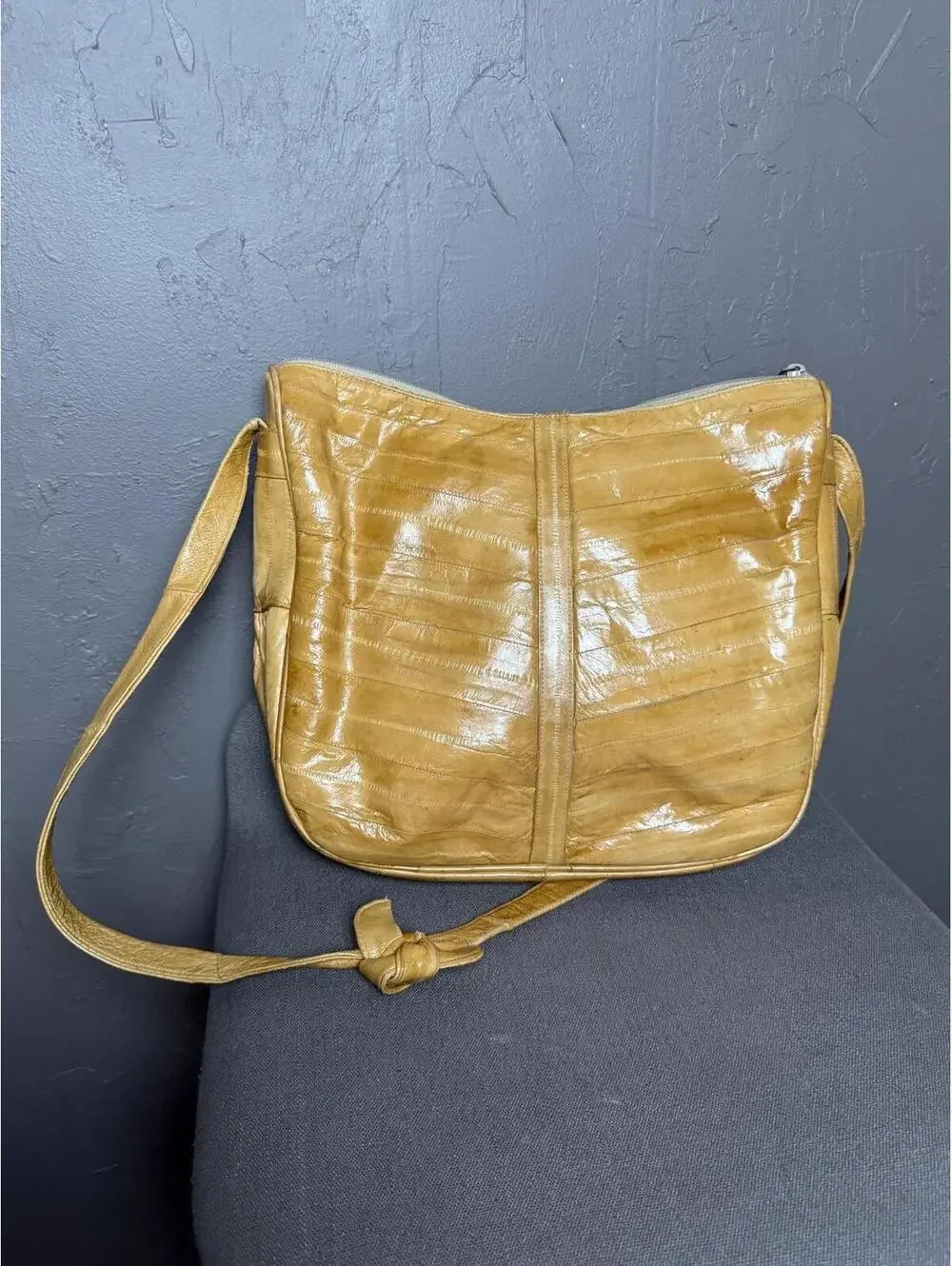 1970's Hobo Bag Tan Eel Skin + Snakeskin Leather Luxe Boho Bag